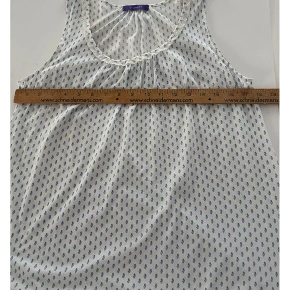 P.Jamas Pima Cotton Night Gown XS White Blue Floral Cottagecore Prairie Trad
